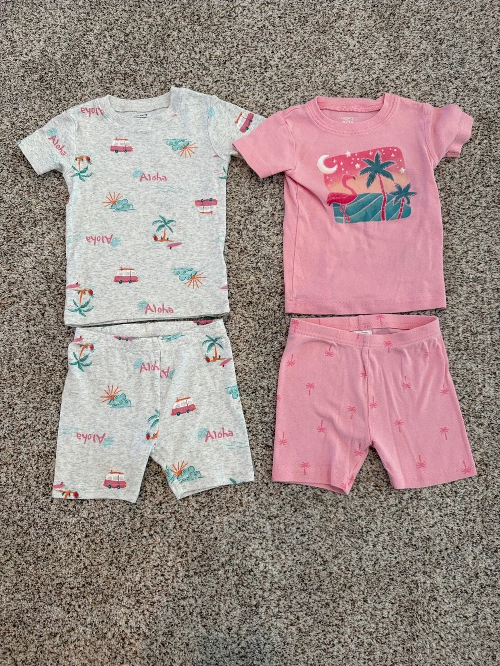 Carter's Two-Pack Palm & Aloha Short Pajama Sets - Pink & Heather Gray